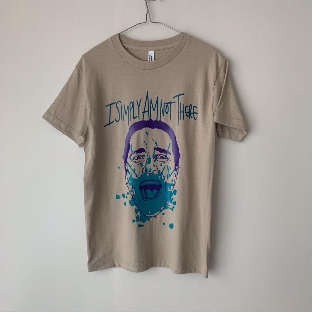 Graphic Beige T-Shirt with Blue and Purple Design